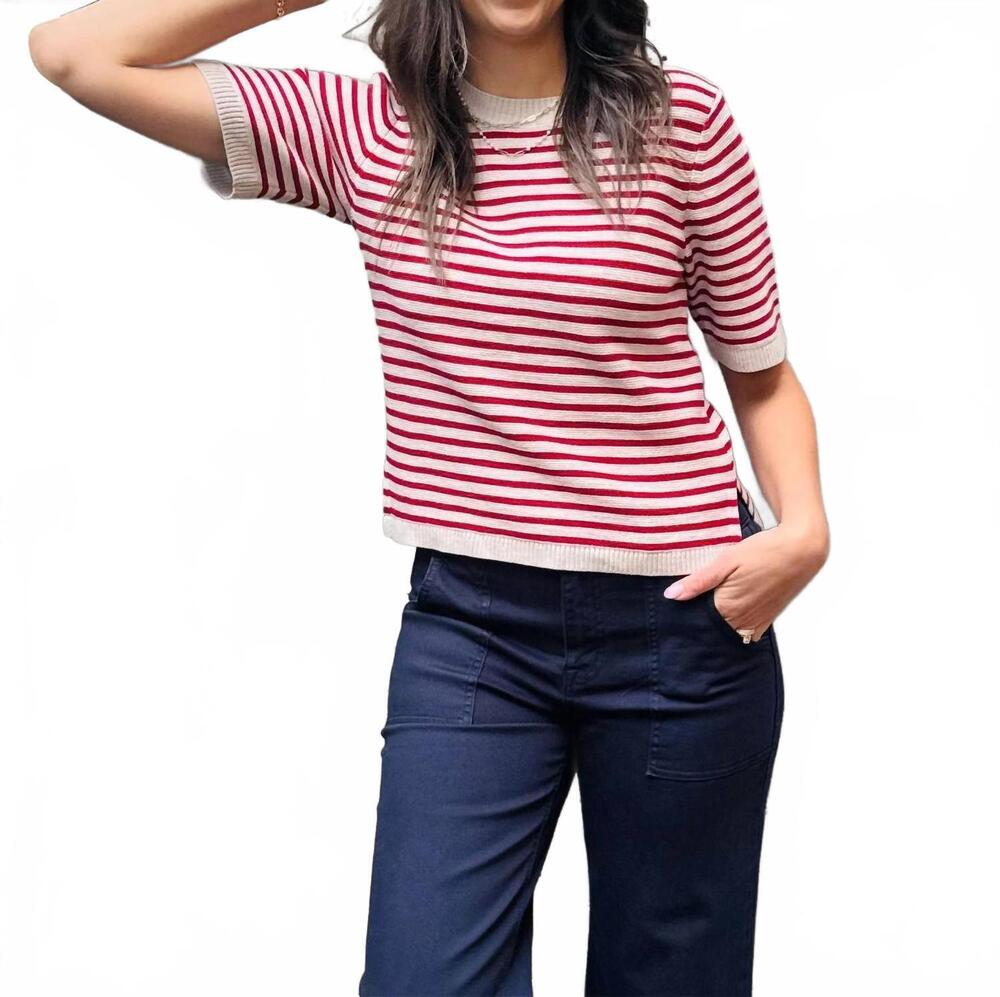 NEW SANCTUARY women's sweater tee in opal/raspberry stripe